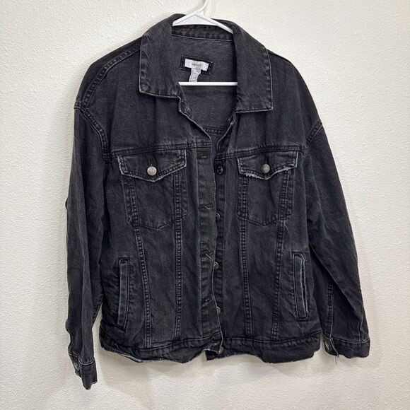 Forever 21 Women’s Denim Jean Jacket Black Trucker size Large - Picture 1 of 7